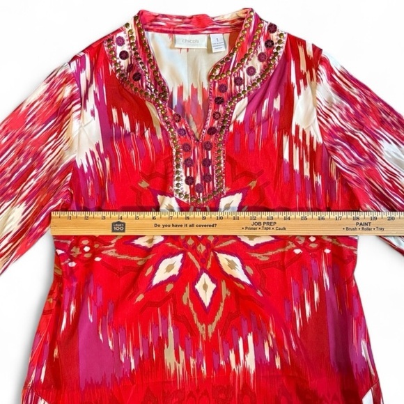 CHICO’S BEADED IKAT TUNIC WOMENS SIZE 1‎ - Picture 8 of 10